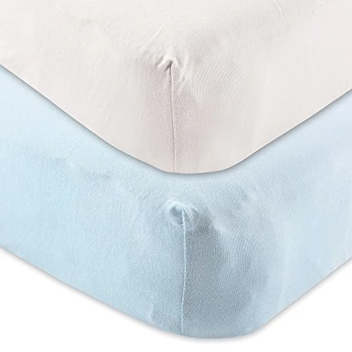 Touched by Nature Fitted Crib Sheet 2-Pack in White/Blue 2 Pk