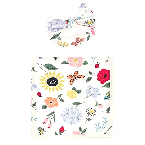 Touched by Nature Swaddle Blanket and Headband or Cap in Flutter Garden