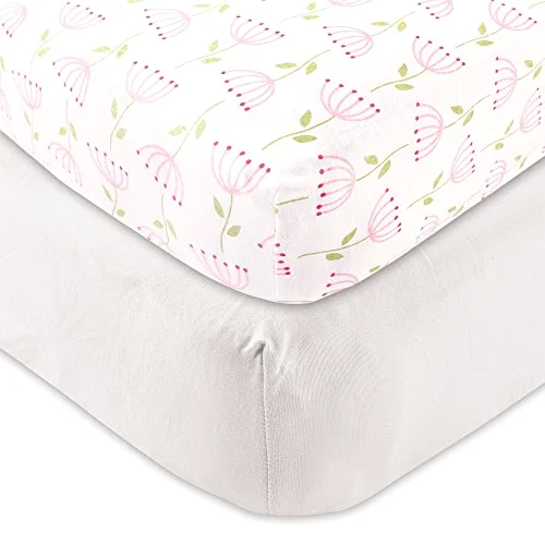 Touched by Nature Fitted Crib Sheet 2-Pack in White/Flower 2 Pk