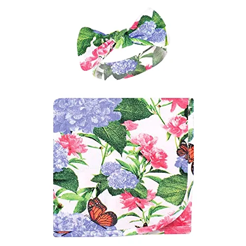 Touched by Nature Swaddle Blanket and Headband or Cap in Hydrangea Monarch