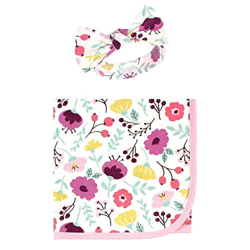 Touched by Nature Swaddle Blanket and Headband or Cap in Botanical