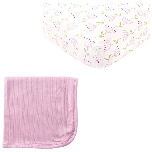 Touched by Nature Fitted Crib Sheet & Cotton Swaddle Blanket in Flower/Pink