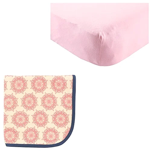 Touched by Nature Fitted Crib Sheet & Cotton Swaddle Blanket in Pink/Moroccan