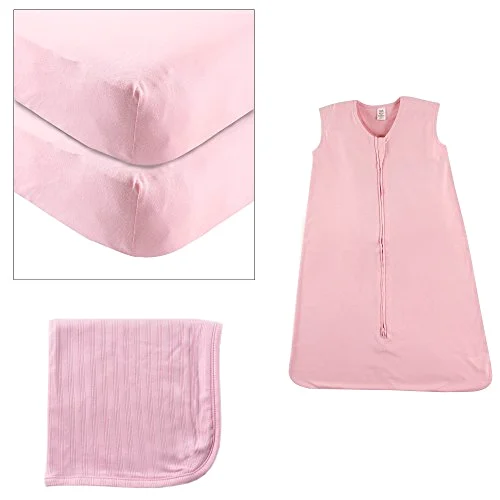 Touched by Nature Fitted Crib Sheet 2-Pack Cotton Swaddle Blanket & Wearable Sleeping Bag in Pink