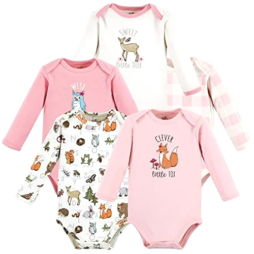 Touched by Nature Long-Sleeve Bodysuits in Girl Woodland Alphabet