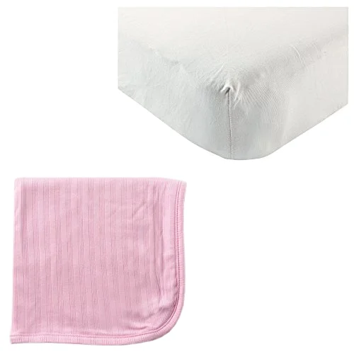 Touched by Nature Fitted Crib Sheet & Cotton Swaddle Blanket in Gray/Pink