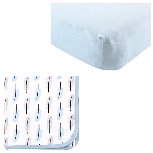 Touched by Nature Fitted Crib Sheet & Cotton Swaddle Blanket in Blue/Feather