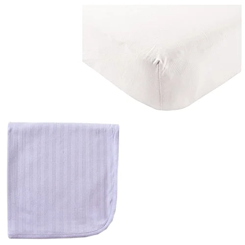 Touched by Nature Fitted Crib Sheet & Cotton Swaddle Blanket in White/Lavender